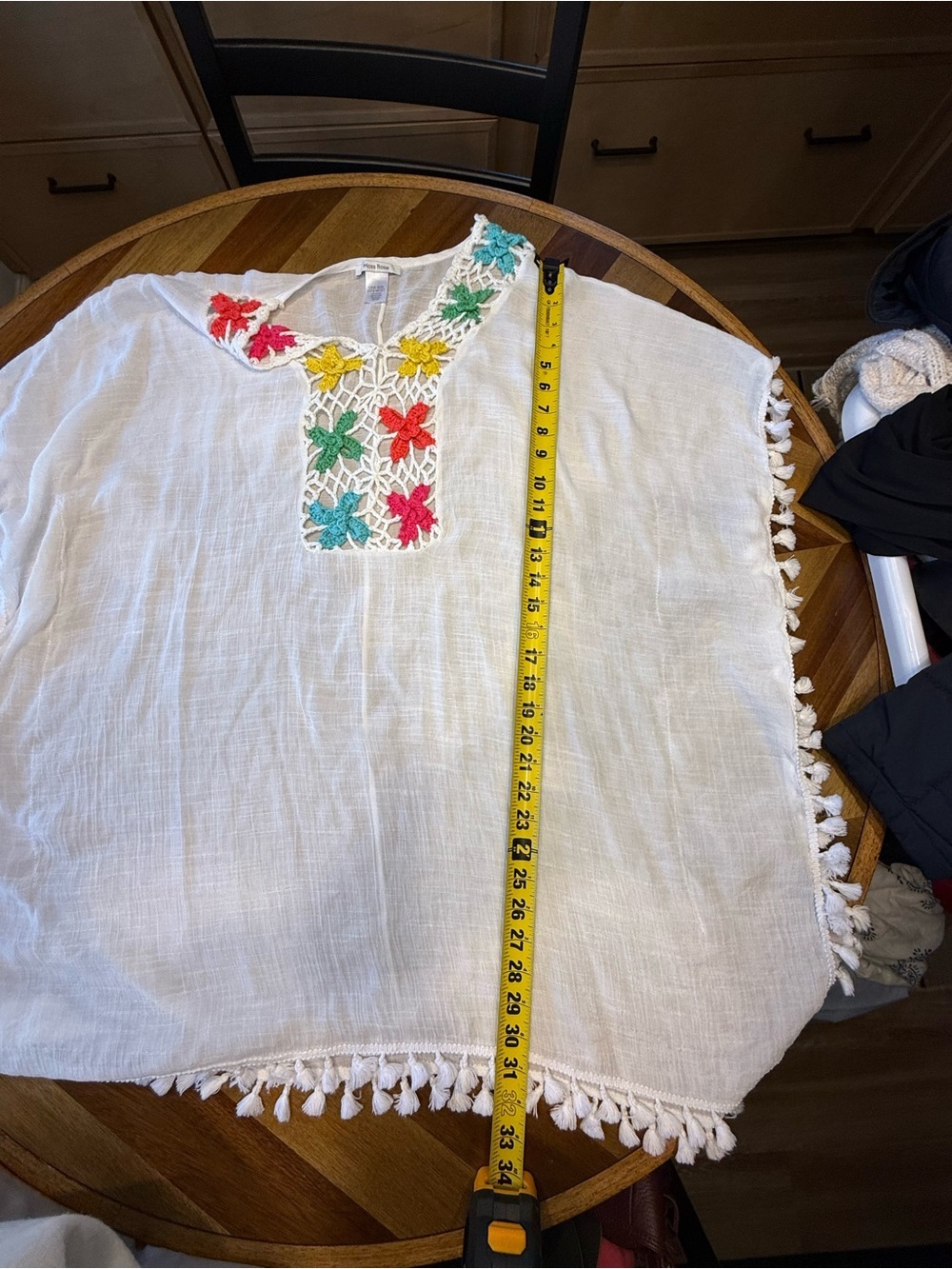 Moss Rose White Crochet V-Neck Swim Coverup with Multicolor Floral Detail - Picture 8 of 8